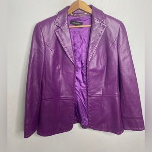 Escada Leather Blazer Silk Lining Women’s Size 38 Plum Purple